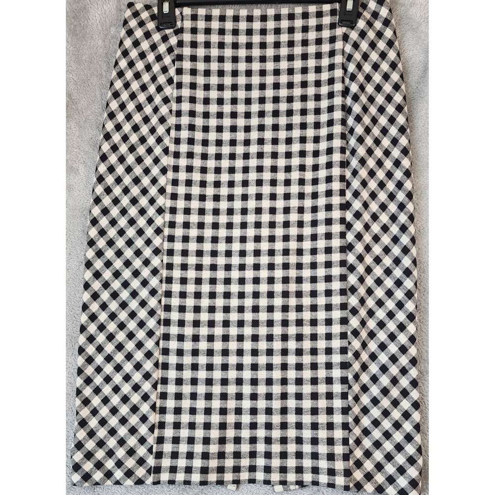 J. Jill Pencil Skirt Womens Small Black White Gingham Ponte Knit Back Midi